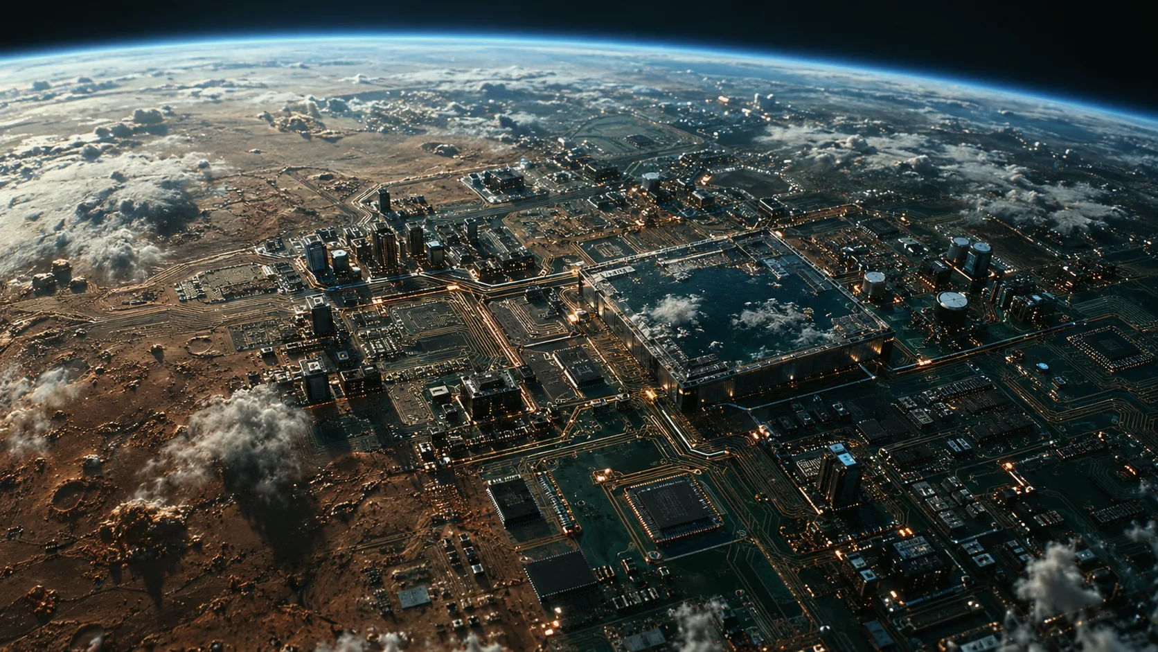 An interconnected city seen from above the Earth